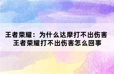 王者荣耀：为什么达摩打不出伤害 王者荣耀打不出伤害怎么回事